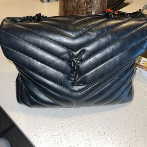 Yve Saint Laurent Medium LouLou Matelassé Leather Shoulder Strap Handbag, Black